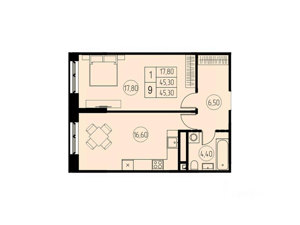 Apartment Sale, 45.3平方米 at 7 nebo, Pisarevskaya ulitsa, Pushkino, Moscow Region, Russia #1