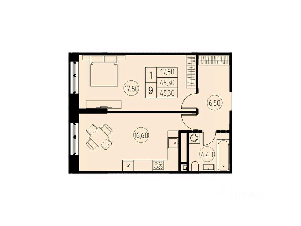 Apartment Sale, 45.3 sq. m. at 7 nebo, Pisarevskaya ulitsa, Pushkino, Moscow Region, Russia #1