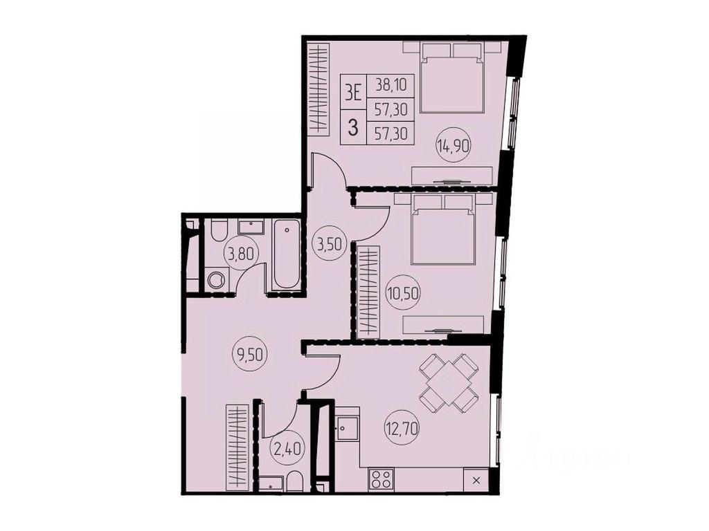 2-BD Apartment Sale, 57.3平方米 at 7 nebo, Pisarevskaya ulitsa, Pushkino, Moscow Region, Russia #1