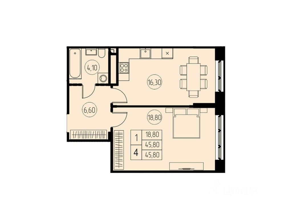 Apartment Sale, 45.8 sq. m. at 7 nebo, Pisarevskaya ulitsa, Pushkino, Moscow Region, Russia #1