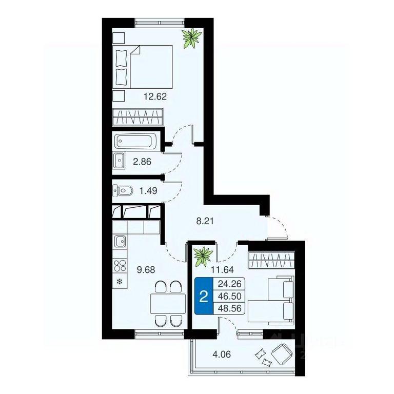 1-BD Apartment Sale, 48.56平方米 at Khimki Taym, mikrorayon Planernaya, Khimki, Moscow Region, Russia #1