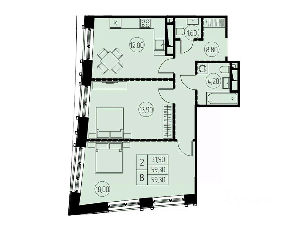 1-BD Apartment Sale, 59.3 sq. m. at 7 nebo, Pisarevskaya ulitsa, Pushkino, Moscow Region, Russia #1 1-BD Apartment Sale, 59.3 sq. m. at 7 nebo, Pisarevskaya ulitsa, Pushkino, Moscow Region, Russia #1