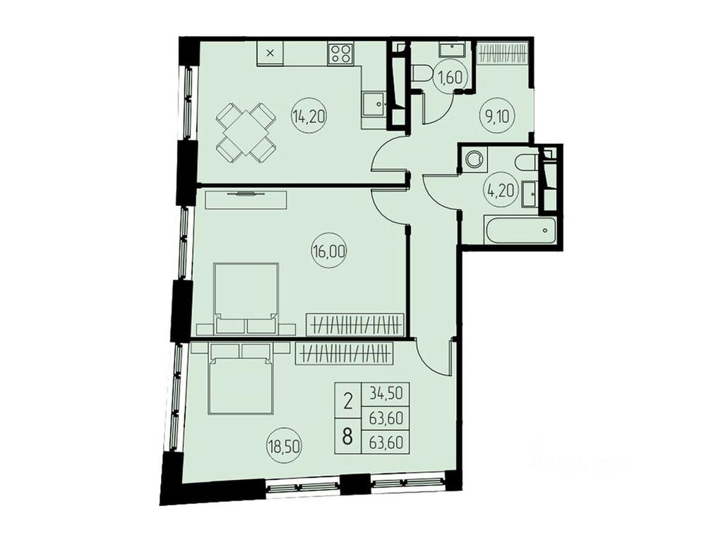 1-BD Apartment Sale, 63.6平方米 at 7 nebo, Pisarevskaya ulitsa, Pushkino, Moscow Region, Russia #1