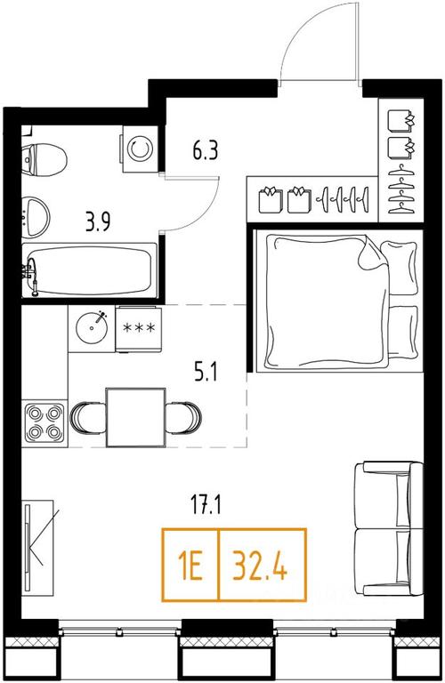 Apartment Sale, 32.4 sq. m. at Skolkovo ONE, Zarechnaya ulitsa, rabochiy posyolok Zarechye, Odintsovskiy Urban District, Moscow Region, Russia #1 Apartment Sale, 32.4 sq. m. at Skolkovo ONE, Zarechnaya ulitsa, rabochiy posyolok Zarechye, Odintsovskiy Urban District, Moscow Region, Russia #1