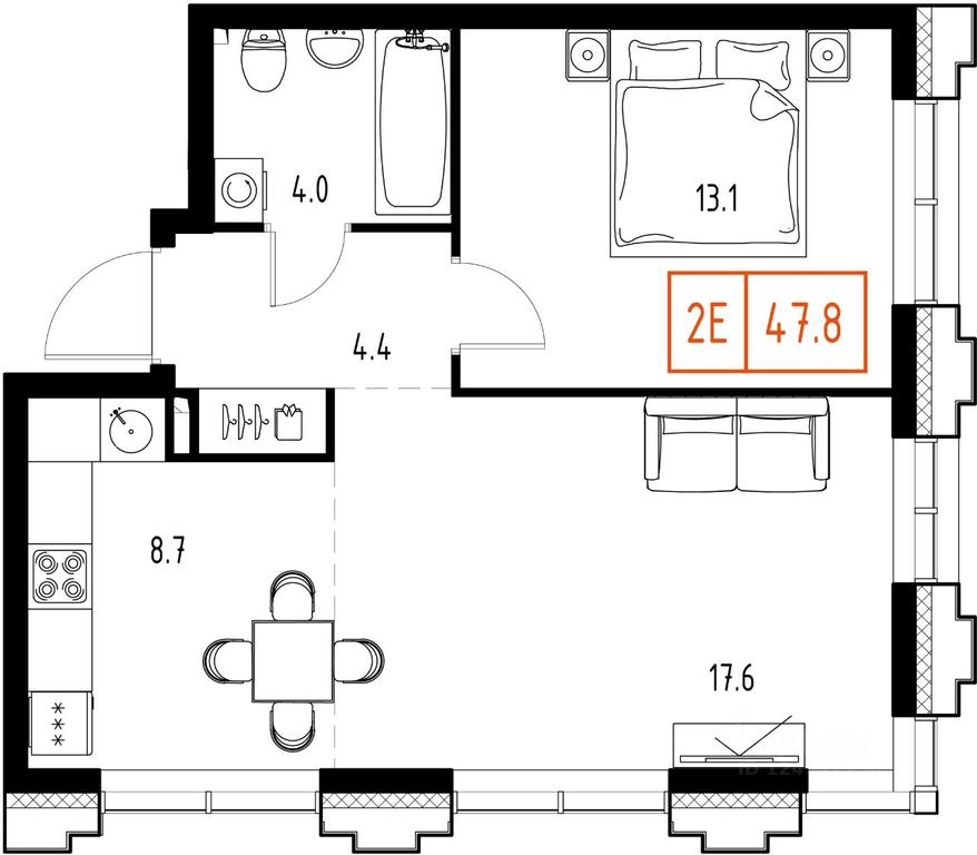 1-BD Apartment Sale, 47.8 sq. m. at Skolkovo ONE, Zarechnaya ulitsa, rabochiy posyolok Zarechye, Odintsovskiy Urban District, Moscow Region, Russia #1