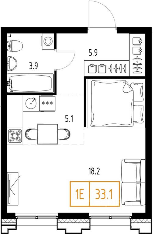 Apartment Sale, 33.1平方米 at Skolkovo ONE, Zarechnaya ulitsa, rabochiy posyolok Zarechye, Odintsovskiy Urban District, Moscow Region, Russia #1