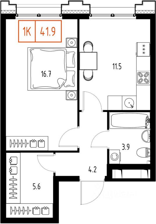 Apartment Sale, 41.9 sq. m. at Skolkovo ONE, Zarechnaya ulitsa, rabochiy posyolok Zarechye, Odintsovskiy Urban District, Moscow Region, Russia #1