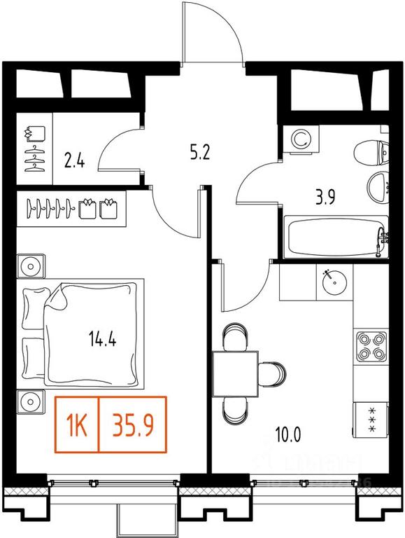 Apartment Sale, 35.9平方米 at Skolkovo ONE, Zarechnaya ulitsa, rabochiy posyolok Zarechye, Odintsovskiy Urban District, Moscow Region, Russia #1