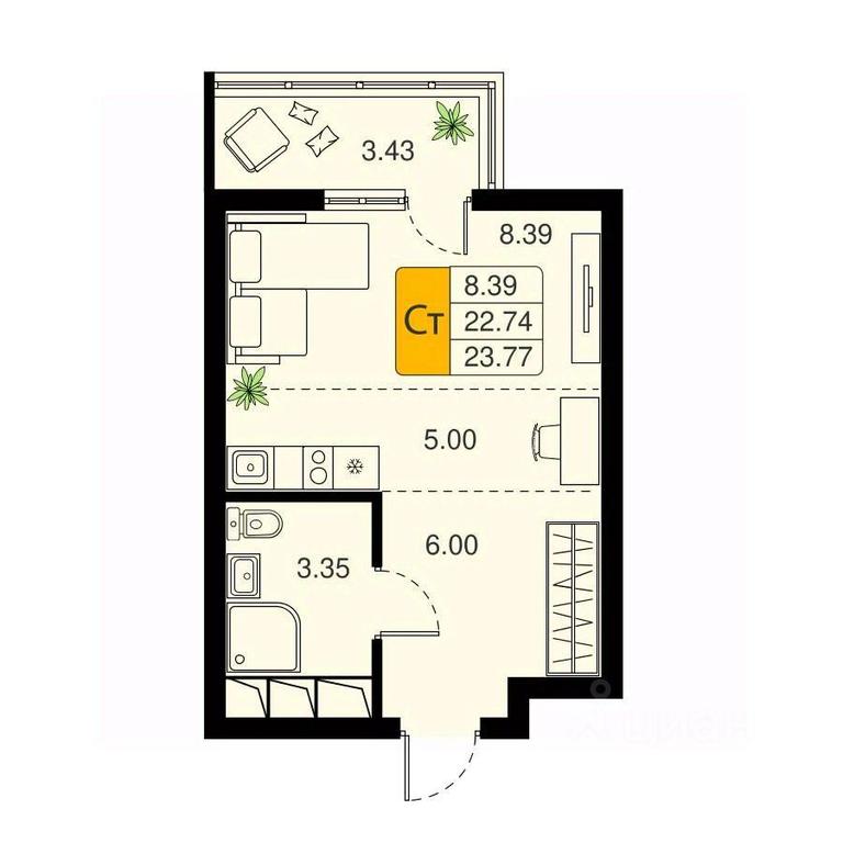 Apartment Sale, 23.77平方米 at Khimki Taym, mikrorayon Planernaya, Khimki, Moscow Region, Russia #1