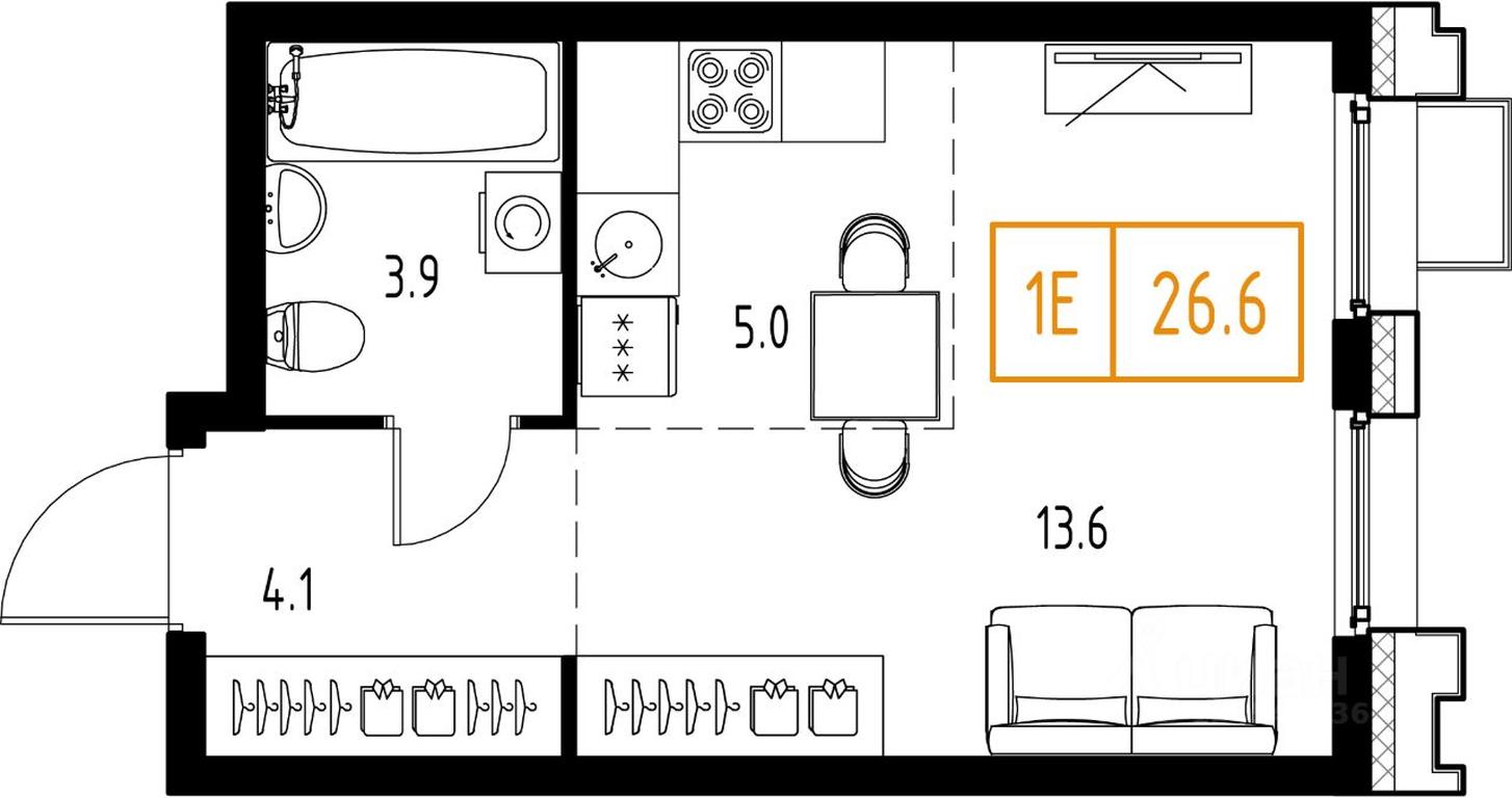 Apartment Sale, 26.6平方米 at Skolkovo ONE, Zarechnaya ulitsa, rabochiy posyolok Zarechye, Odintsovskiy Urban District, Moscow Region, Russia #1