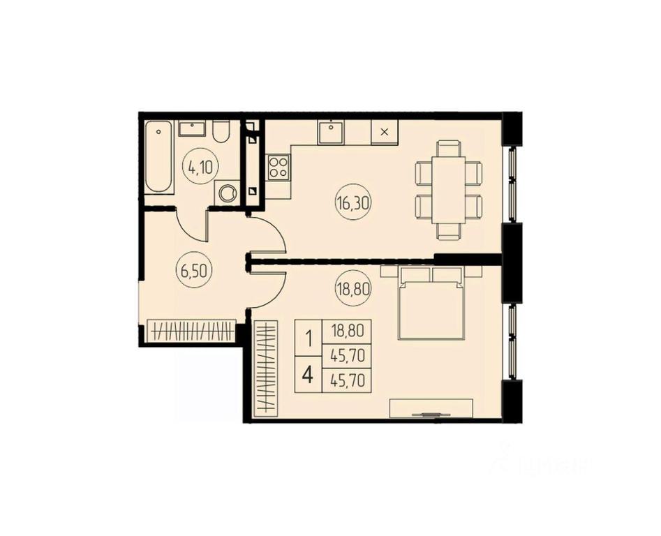 Apartment Sale, 45.7 sq. m. at 7 nebo, Pisarevskaya ulitsa, Pushkino, Moscow Region, Russia #1
