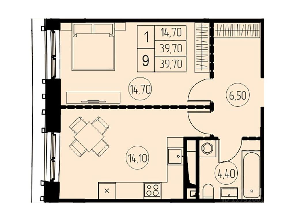 Apartment Sale, 39.7 sq. m. at 7 nebo, Pisarevskaya ulitsa, Pushkino, Moscow Region, Russia #1