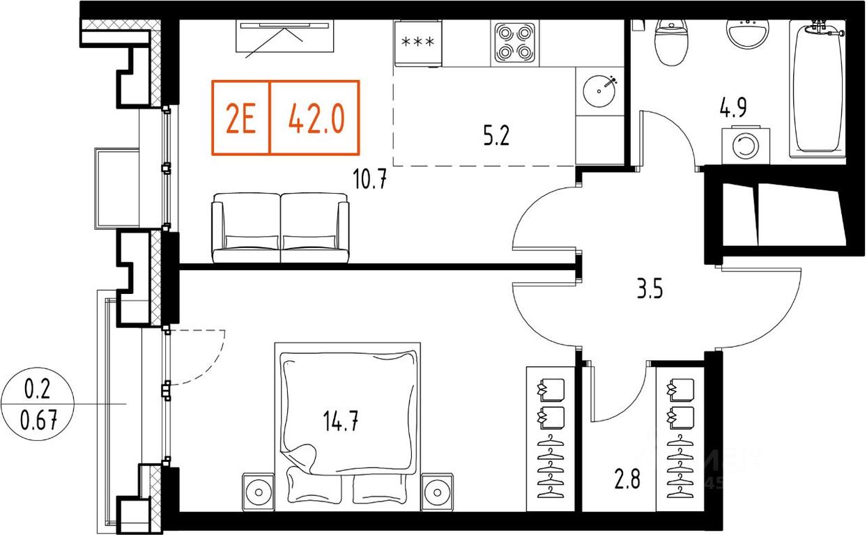 Apartment Sale, 42 sq. m. at Skolkovo ONE, Zarechnaya ulitsa, rabochiy posyolok Zarechye, Odintsovskiy Urban District, Moscow Region, Russia #1