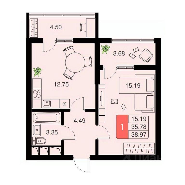 Apartment Sale, 38.97平方米 at Khimki Taym, mikrorayon Planernaya, Khimki, Moscow Region, Russia #1
