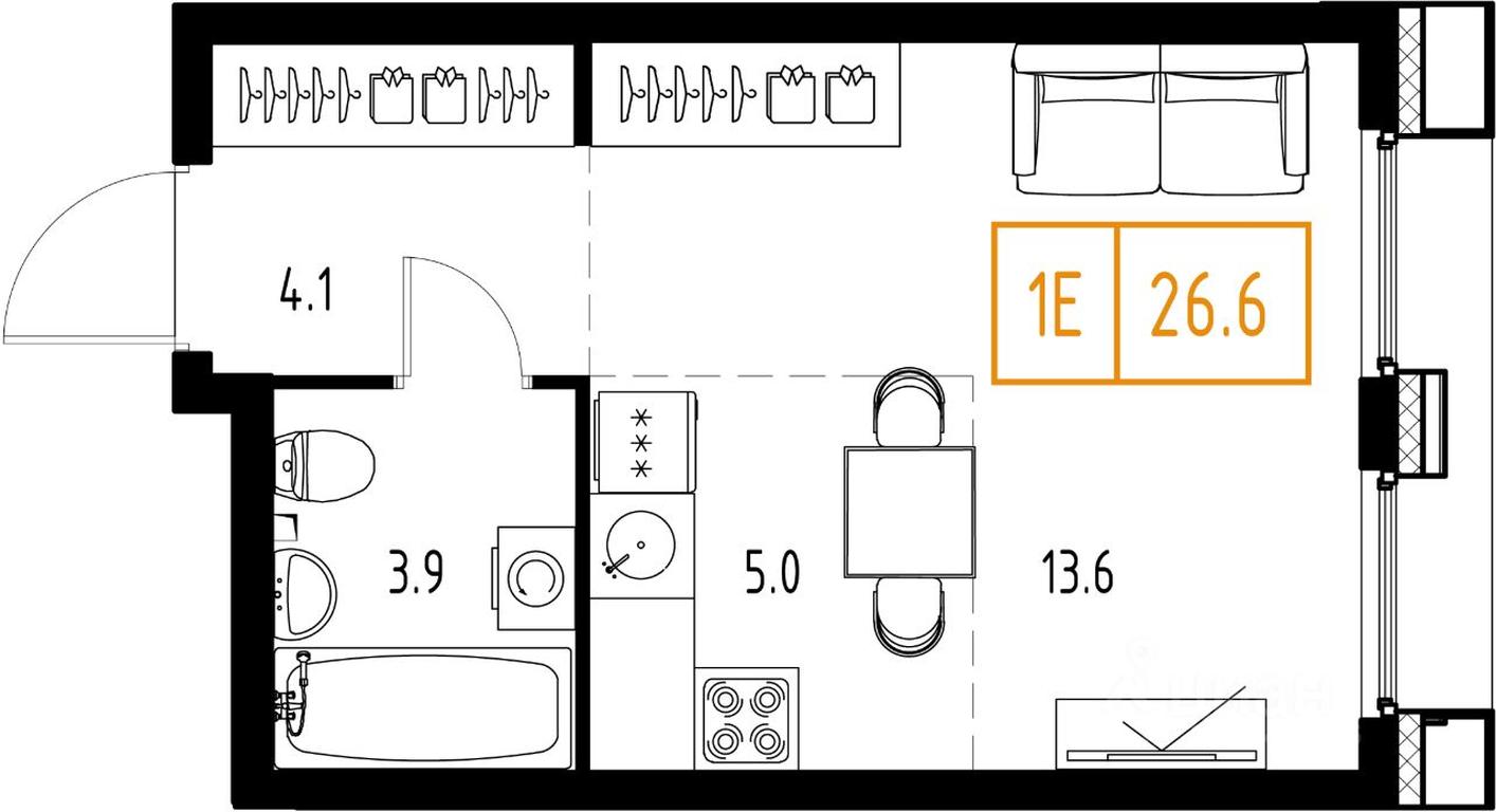 Apartment Sale, 26.6平方米 at Skolkovo ONE, Zarechnaya ulitsa, rabochiy posyolok Zarechye, Odintsovskiy Urban District, Moscow Region, Russia #1