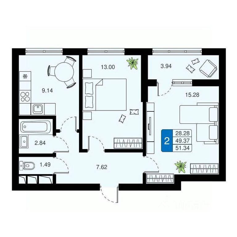 1-BD Apartment Sale, 51.34平方米 at Khimki Taym, mikrorayon Planernaya, Khimki, Moscow Region, Russia #1