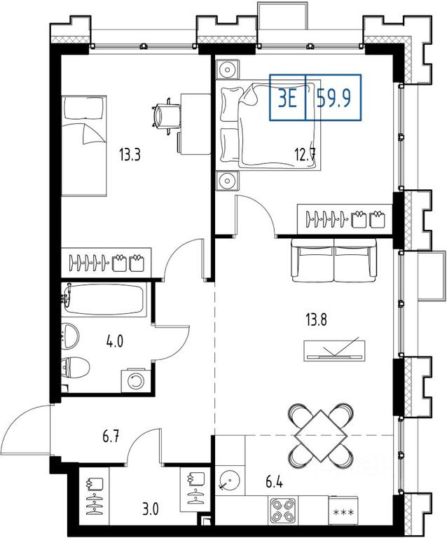 2-BD Apartment Sale, 59.9平方米 at Skolkovo ONE, Zarechnaya ulitsa, rabochiy posyolok Zarechye, Odintsovskiy Urban District, Moscow Region, Russia #1 2-BD Apartment Sale, 59.9平方米 at Skolkovo ONE, Zarechnaya ulitsa, rabochiy posyolok Zarechye, Odintsovskiy Urban District, Moscow Region, Russia #1