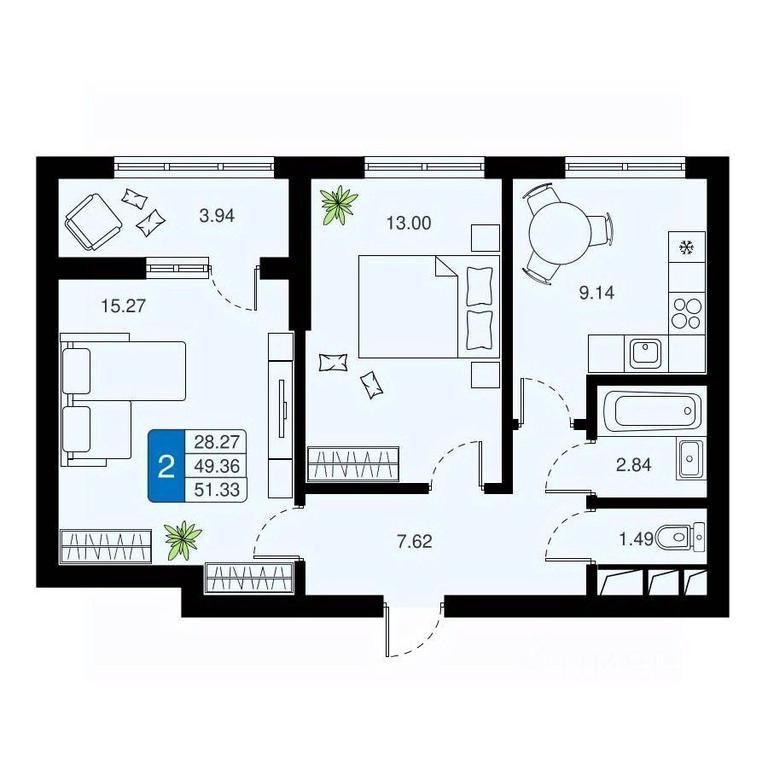 1-BD Apartment Sale, 51.33 sq. m. at Khimki Taym, mikrorayon Planernaya, Khimki, Moscow Region, Russia #1