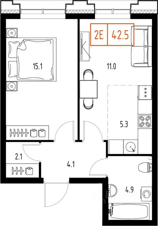 Apartment Sale, 42.5平方米 at Skolkovo ONE, Zarechnaya ulitsa, rabochiy posyolok Zarechye, Odintsovskiy Urban District, Moscow Region, Russia #1