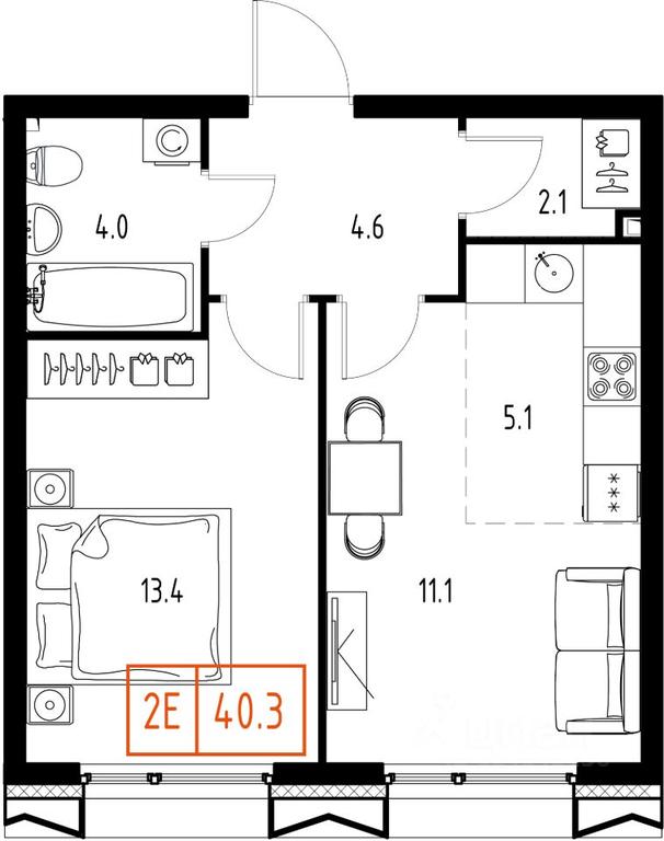 Apartment Sale, 40.3平方米 at Skolkovo ONE, Zarechnaya ulitsa, rabochiy posyolok Zarechye, Odintsovskiy Urban District, Moscow Region, Russia #1