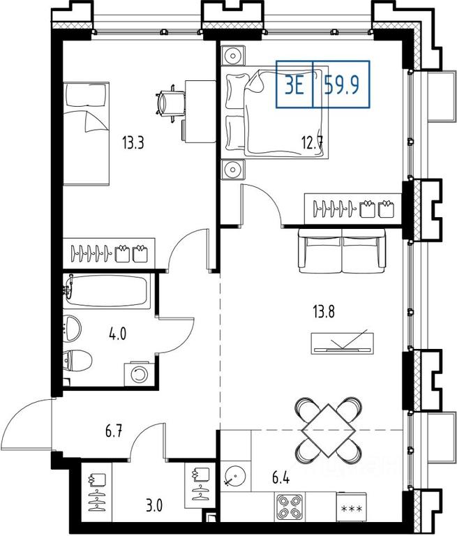 2-BD Apartment Sale, 59.9 sq. m. at Skolkovo ONE, Zarechnaya ulitsa, rabochiy posyolok Zarechye, Odintsovskiy Urban District, Moscow Region, Russia #1 2-BD Apartment Sale, 59.9 sq. m. at Skolkovo ONE, Zarechnaya ulitsa, rabochiy posyolok Zarechye, Odintsovskiy Urban District, Moscow Region, Russia #1