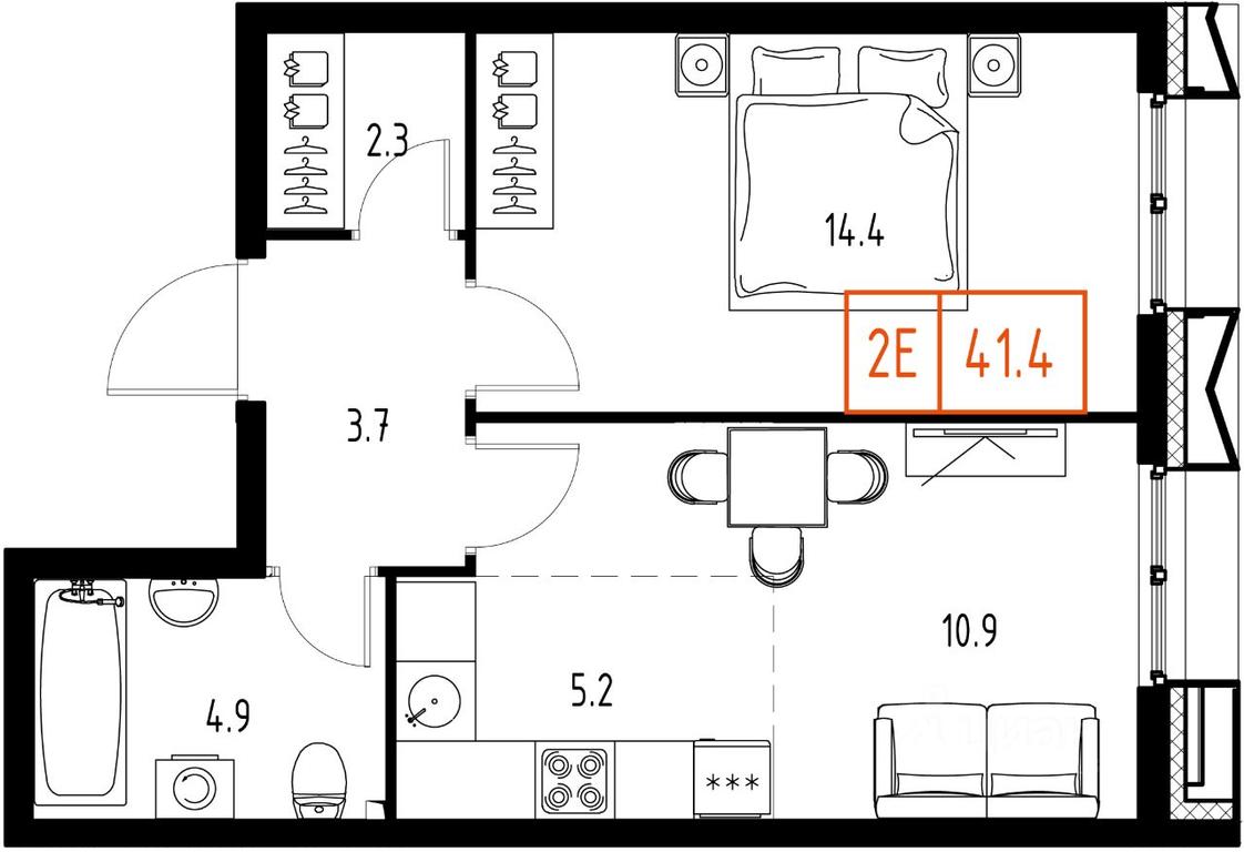 Apartment Sale, 41.4 sq. m. at Skolkovo ONE, Zarechnaya ulitsa, rabochiy posyolok Zarechye, Odintsovskiy Urban District, Moscow Region, Russia #1