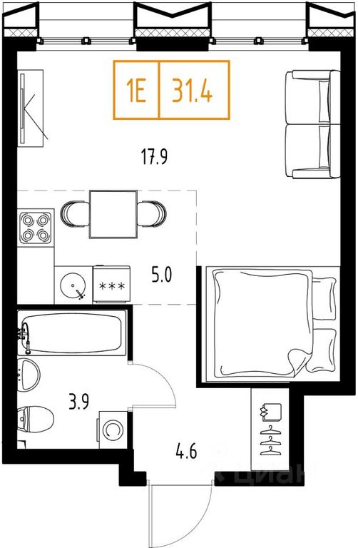 Apartment Sale, 31.4平方米 at Skolkovo ONE, Zarechnaya ulitsa, rabochiy posyolok Zarechye, Odintsovskiy Urban District, Moscow Region, Russia #1