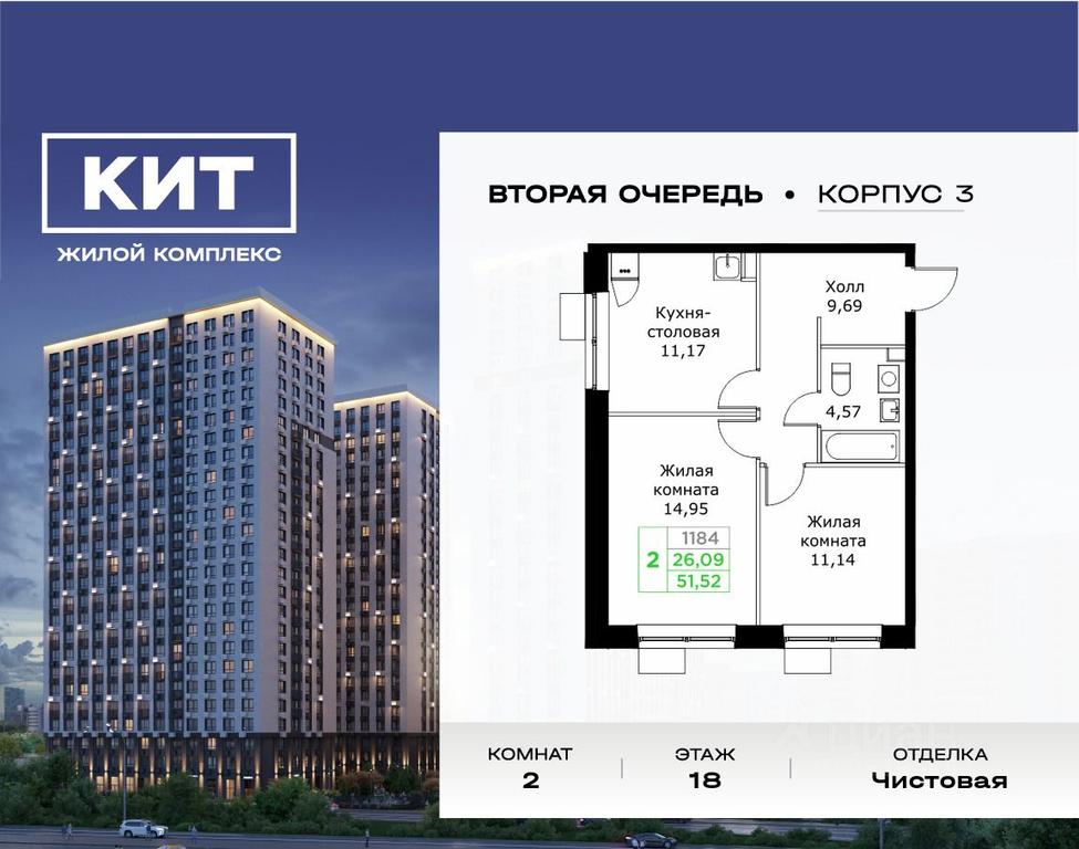 1-BD Apartment Sale, 51.52平方米 at KIT 2, Sharapovskiy Drive, Mytischi, Moscow Region, Russia #1