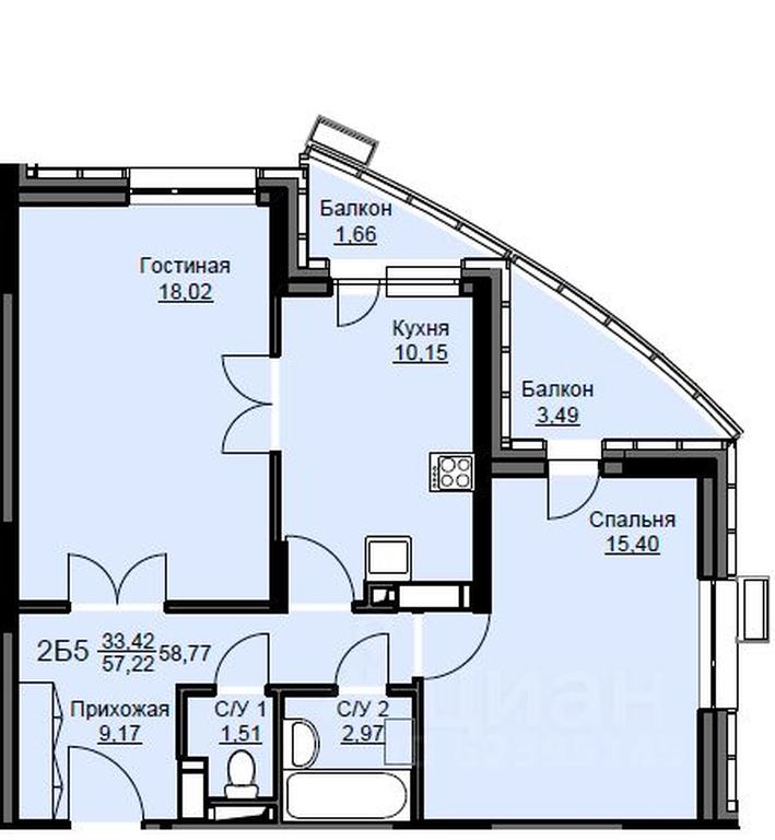 1-BD Apartment Sale, 59.2平方米 at Sobolevka, ulitsa Novaya Fabrika, Schyolkovo, Moscow Region, Russia #1
