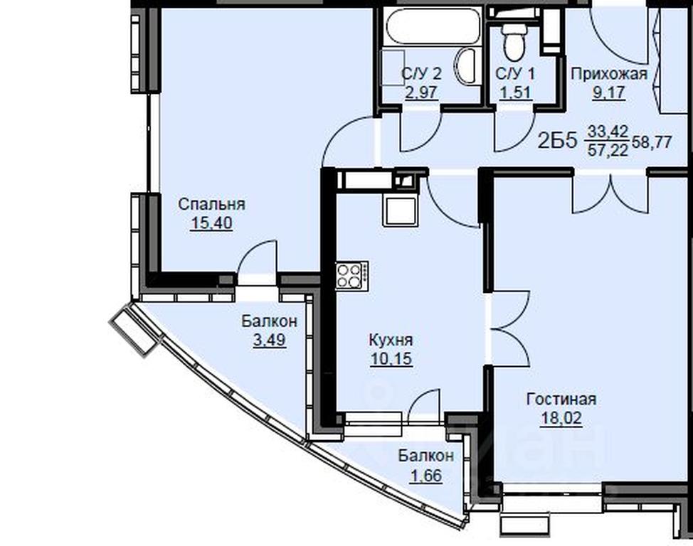 1-BD Apartment Sale, 59.3平方米 at Sobolevka, ulitsa Novaya Fabrika, Schyolkovo, Moscow Region, Russia #1