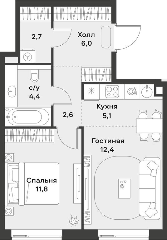 Apartment Sale, 45平方米 at Alia, Lyotnaya Street, 95Бк2, Moscow, Russia #1