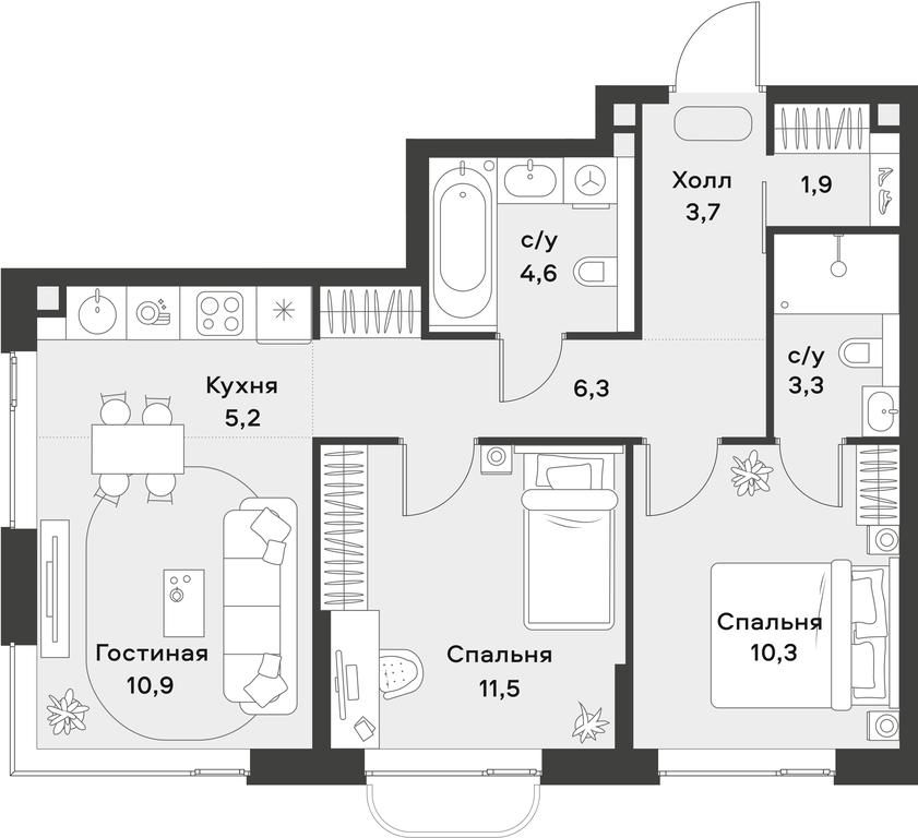 1-BD Apartment Sale, 57.7 sq. m. at Alia, Lyotnaya Street, 95Бк2, Moscow, Russia #1