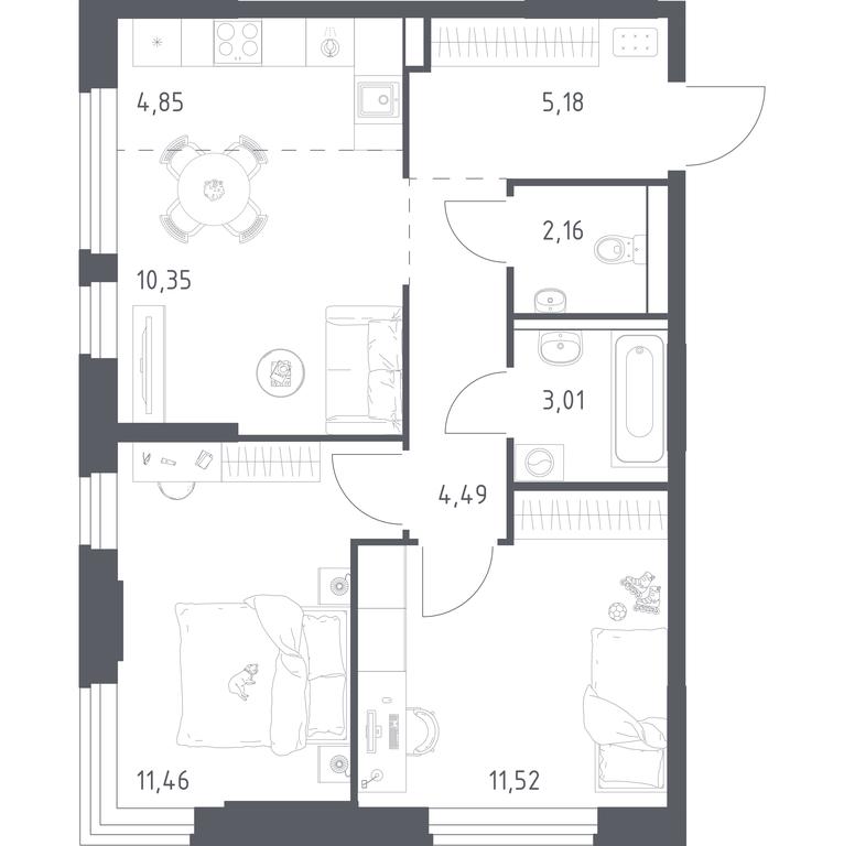 Продажа 1-комн. квартиры, 53,02 м² в ЖК «Пригород Лесное», Молодёжный бульвар, 6, деревня Мисайлово, Ленинский городской округ, Московская область, Россия #1