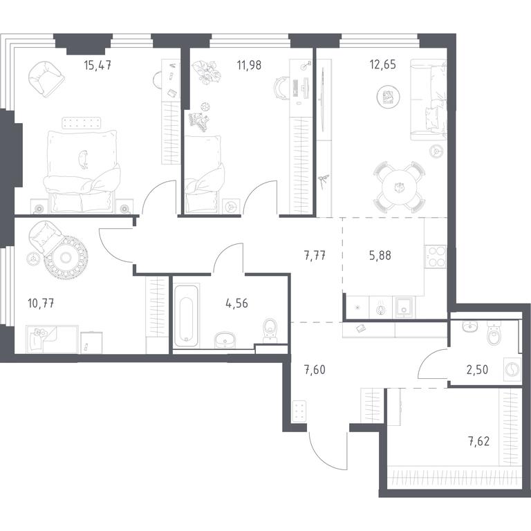 2-BD Apartment Sale, 86.8 sq. m. at Prigorod Lesnoe, Molodyozhny bulvar, 6, derevnya Misaylovo, Leninskiy City District, Moscow Region, Russia #1