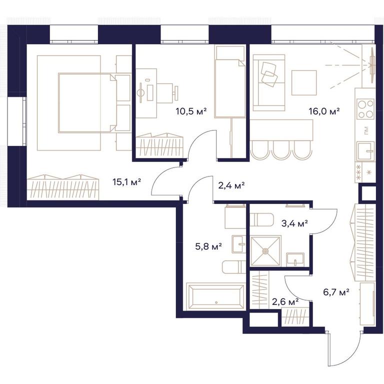 2-BD Apartment Sale, 62.5平方米 at Soyuz, Selskokhozyaystvennaya Street, Moscow, Russia #2 2-BD Apartment Sale, 62.5平方米 at Soyuz, Selskokhozyaystvennaya Street, Moscow, Russia #2