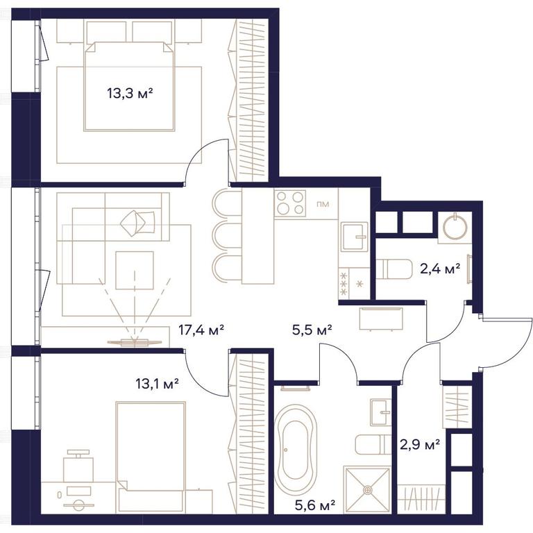 2-BD Apartment Sale, 60.2平方米 at Soyuz, Selskokhozyaystvennaya Street, Moscow, Russia #2 2-BD Apartment Sale, 60.2平方米 at Soyuz, Selskokhozyaystvennaya Street, Moscow, Russia #2