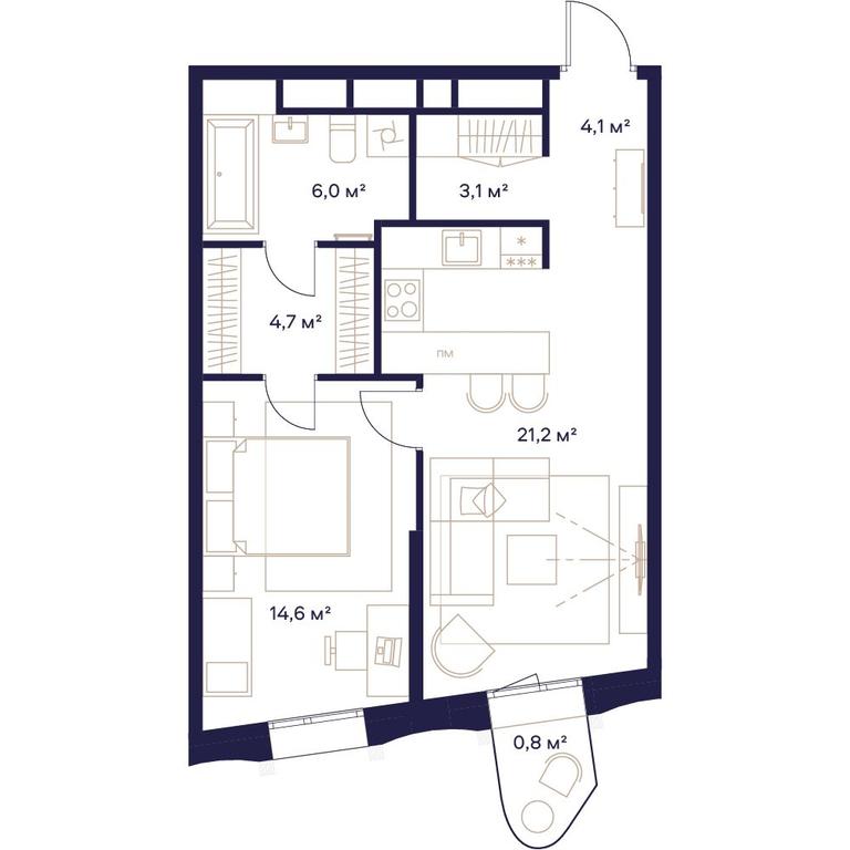1-BD Apartment Sale, 54.5平方米 at Soyuz, Selskokhozyaystvennaya Street, Moscow, Russia #1