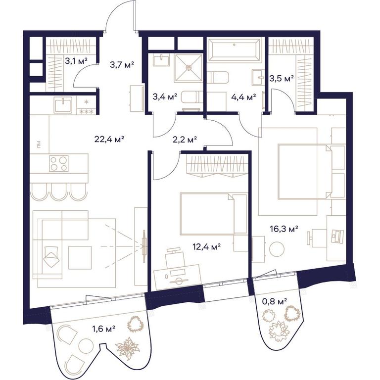 2-BD Apartment Sale, 73.8平方米 at Soyuz, Selskokhozyaystvennaya Street, Moscow, Russia #2 2-BD Apartment Sale, 73.8平方米 at Soyuz, Selskokhozyaystvennaya Street, Moscow, Russia #2