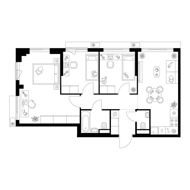 3-BD Apartment Sale, 64.8平方米 at Kavkazskiy Bulvar 51, Kavkazsky Boulevard, 51с3, Moscow, Russia #1