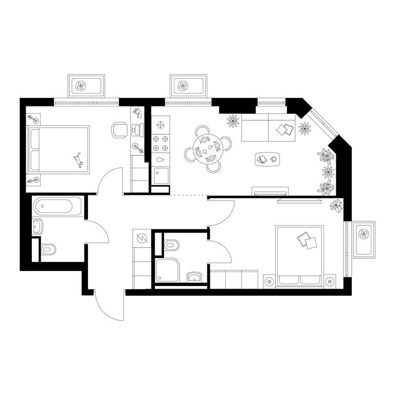 2-BD Apartment Sale, 52.3平方米 at Kavkazskiy Bulvar 51, Kavkazsky Boulevard, 51с3, Moscow, Russia #1
