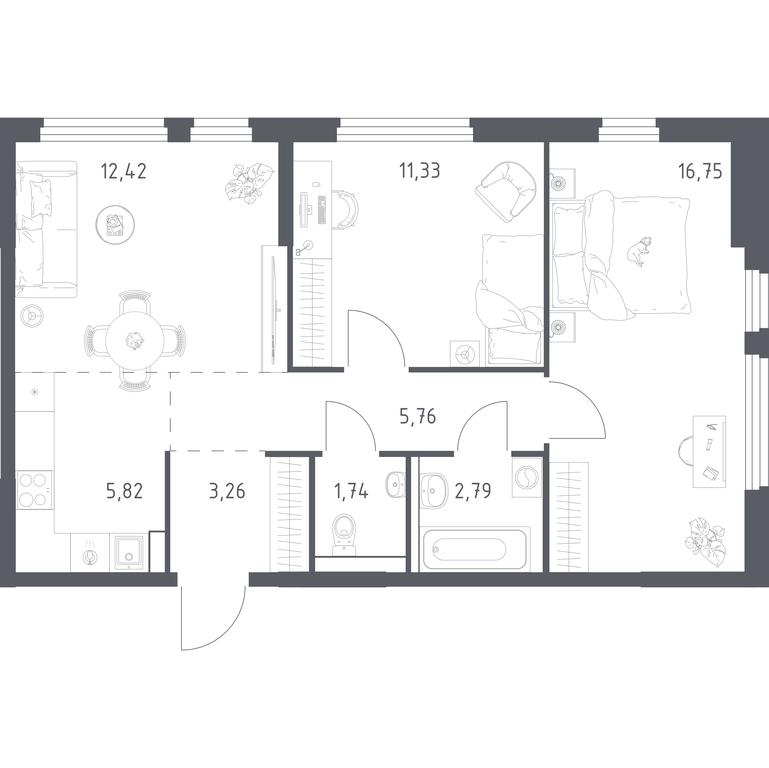 1-BD Apartment Sale, 59.87 sq. m. at Prigorod Lesnoe, Molodyozhny bulvar, 6, derevnya Misaylovo, Leninskiy City District, Moscow Region, Russia #1