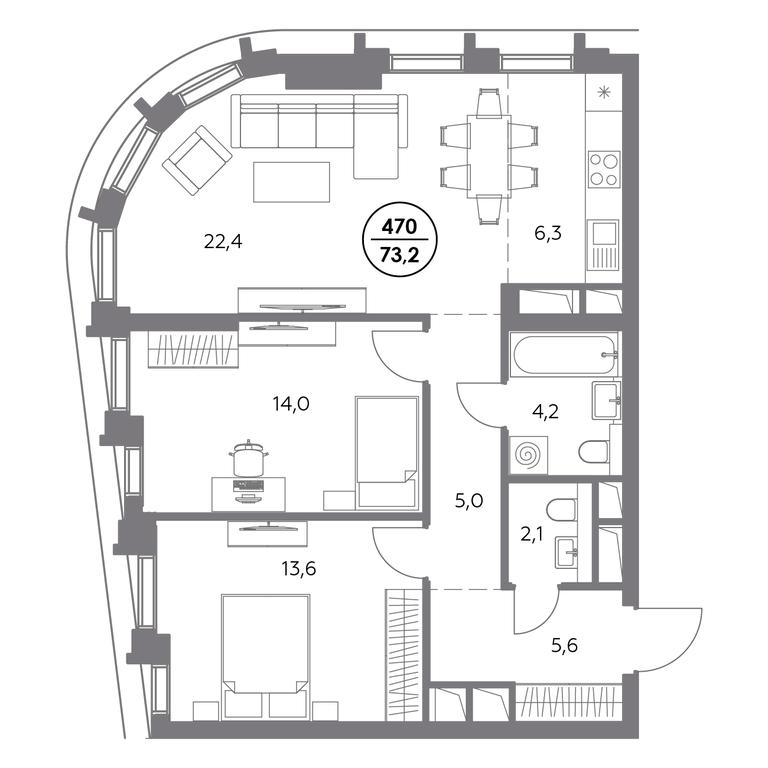 3-BD Apartment Sale, 73.2 sq. m. at Dom56, Fridrikha Engelsa Street, 56с1, Moscow, Russia #1