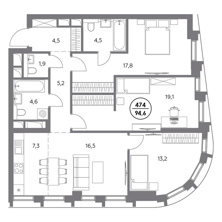 Продажа 4-комн. квартиры, 94,6 м² в ЖК «Дом56», улица Фридриха Энгельса, 56с1, Москва, Россия #1 Продажа 4-комн. квартиры, 94,6 м² в ЖК «Дом56», улица Фридриха Энгельса, 56с1, Москва, Россия #1