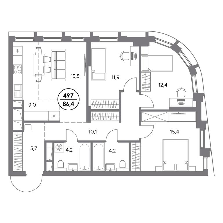 Продажа 4-комн. квартиры, 86,4 м² в ЖК «Дом56», улица Фридриха Энгельса, 56с1, Москва, Россия #1 Продажа 4-комн. квартиры, 86,4 м² в ЖК «Дом56», улица Фридриха Энгельса, 56с1, Москва, Россия #1