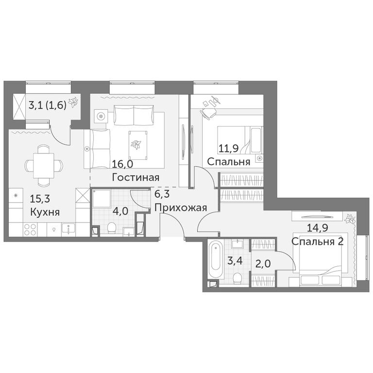 3-BD Apartment Sale, 75.4平方米 at Rezhisser, Vilgelma Pika Street, 3, Moscow, Russia #1