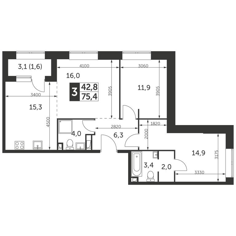 3-BD Apartment Sale, 75.4平方米 at Rezhisser, Vilgelma Pika Street, 3, Moscow, Russia #2