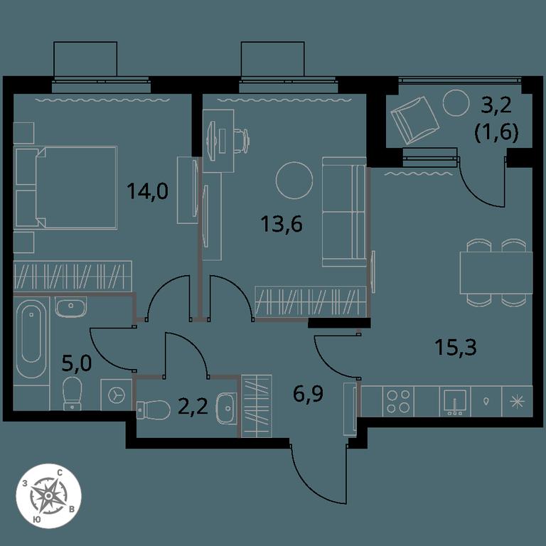 2-BD Apartment Sale, 58.6 sq. m. at 1 Izmajlovskij, Montazhnaya Street, 8с13, Moscow, Russia #1