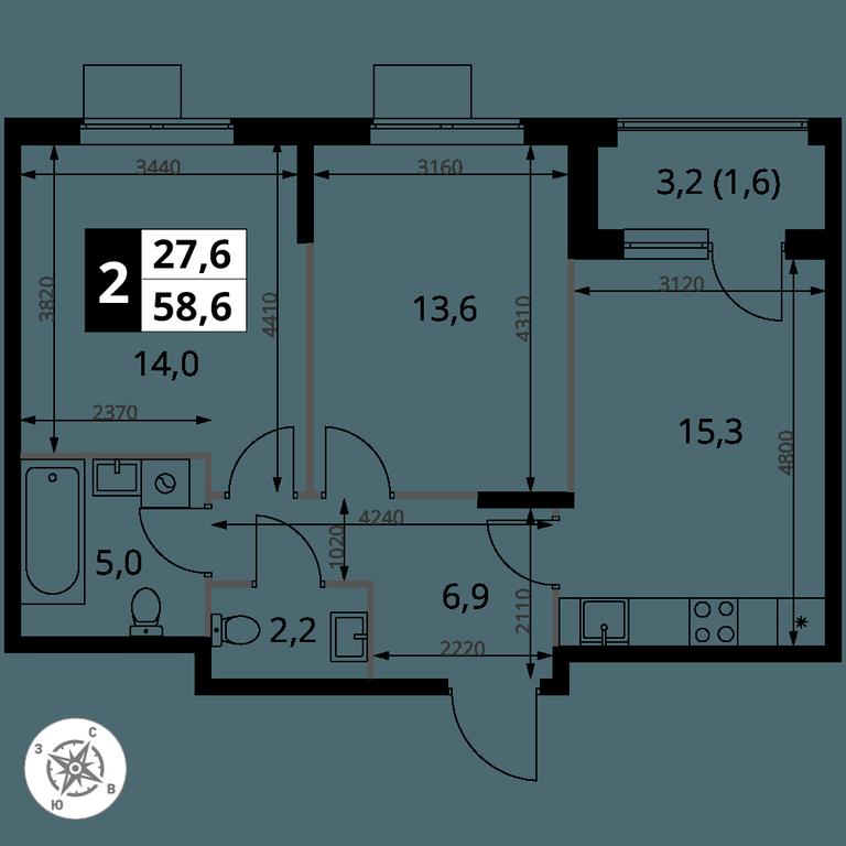 2-BD Apartment Sale, 58.6 sq. m. at 1 Izmajlovskij, Montazhnaya Street, 8с13, Moscow, Russia #2