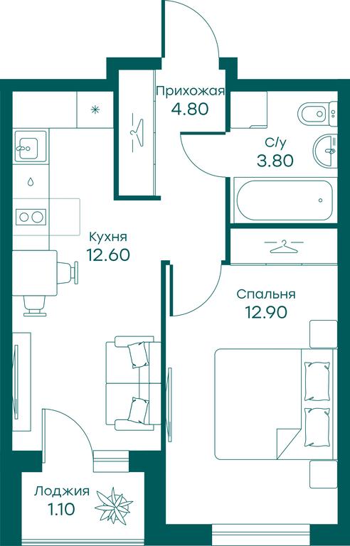 Apartment Sale, 35.2 sq. m. at Ravnovesie, zhiloy kompleks Ravnovesiye, selo Perkhushkovo, Odintsovskiy City District, Moscow Region, Russia #1
