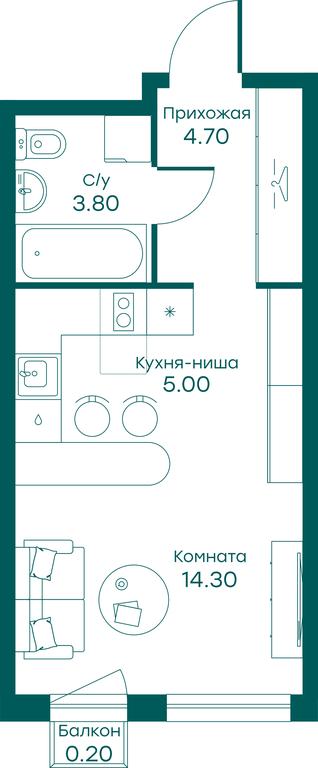 Apartment Sale, 28平方米 at Ravnovesie, zhiloy kompleks Ravnovesiye, selo Perkhushkovo, Odintsovskiy City District, Moscow Region, Russia #1